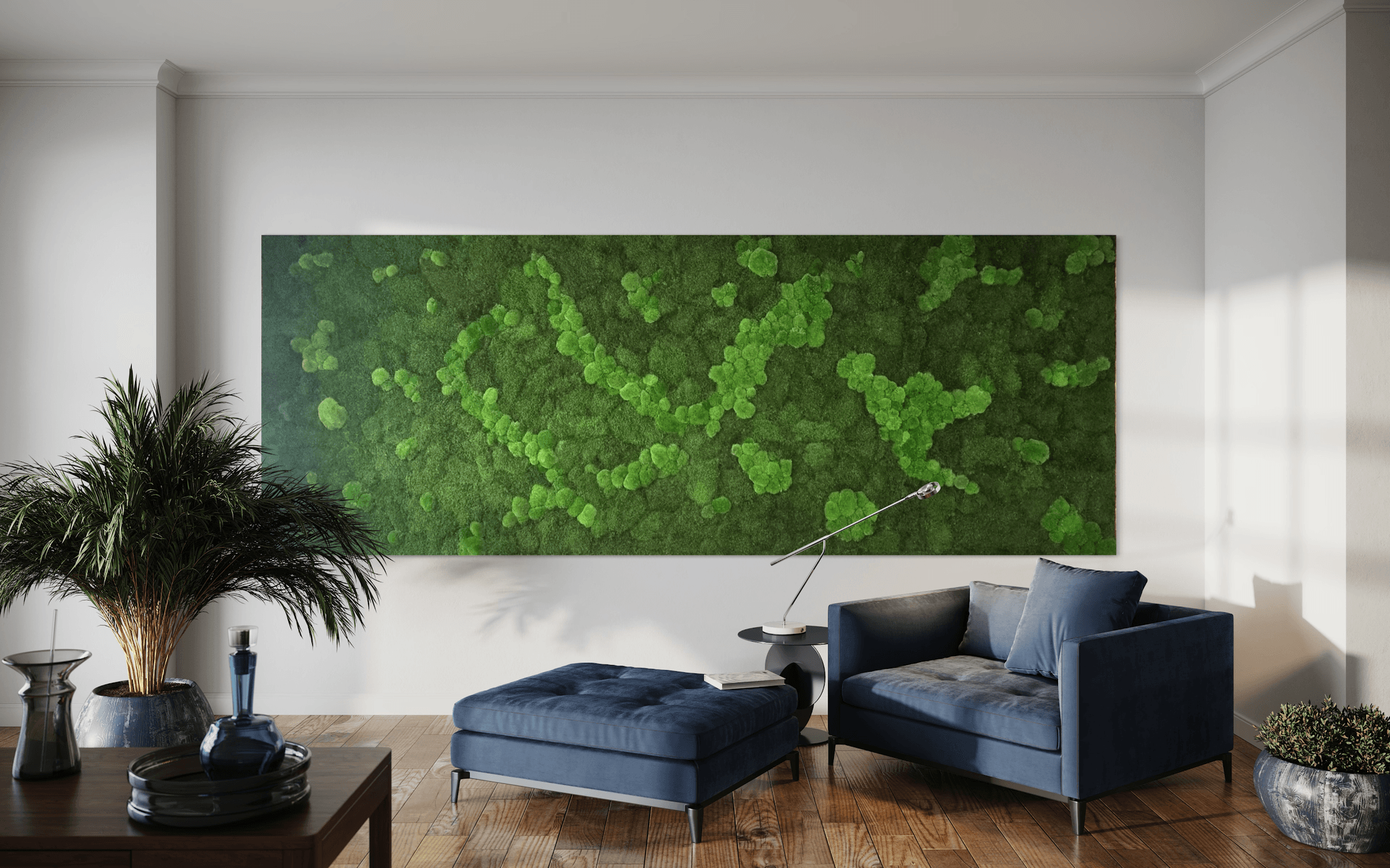 Moosbild als grünes Highlight im Wohnzimmer