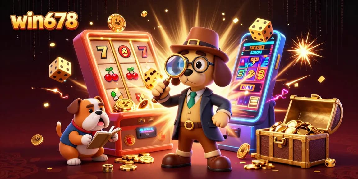 win678 detectives examine clues with engaging gaming elements in a lively casino scene