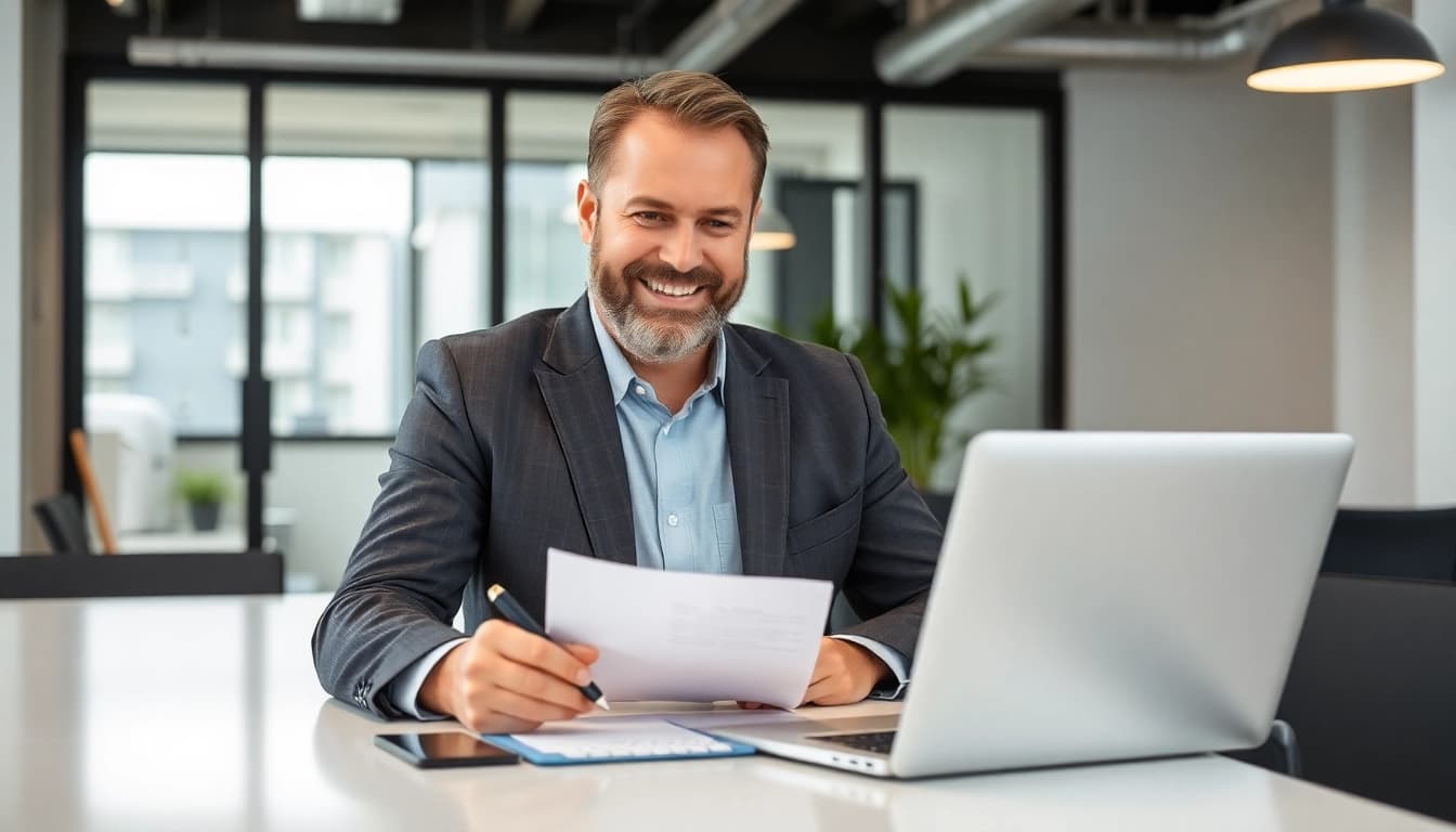 Headhunter analysiert Kandidatenprofile in einem modernen Büro, um den besten Talente zu finden.