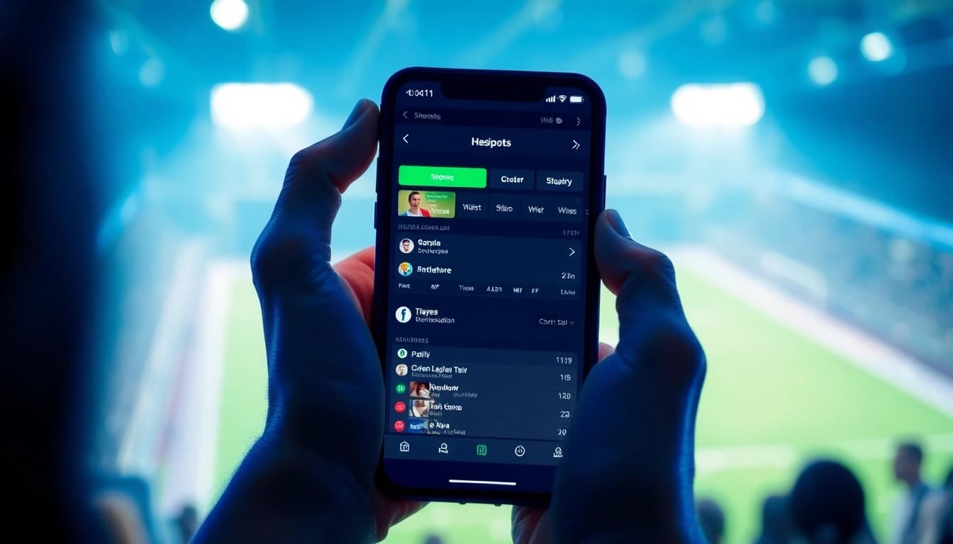 Entdecken Sie Wege, wetten ohne lugas zu genießen, dargestellt durch ein ansprechendes Sportwetten-Szenario auf einem Smartphone in einer dynamischen Stadtlandschaft.