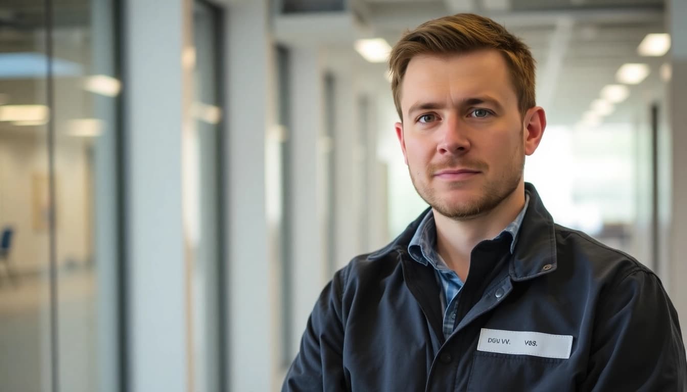 Techniker führt eine DGUV V3 Prüfung an elektrischen Geräten in einem modernen Büro durch.
