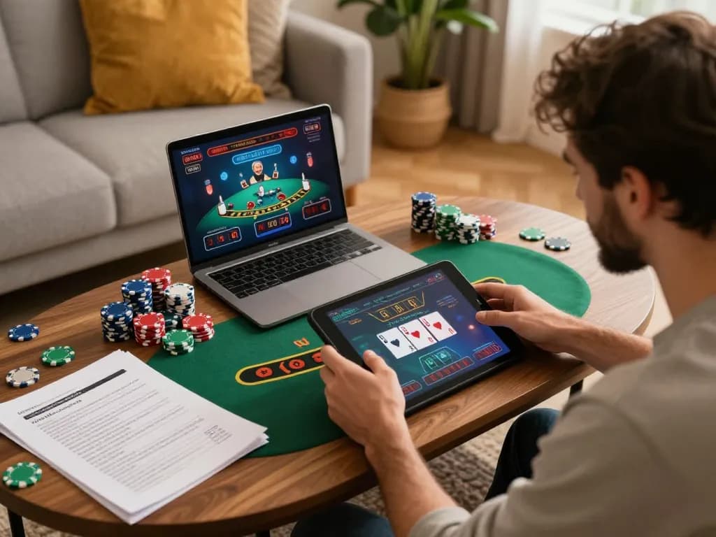 Player engaged in a live blackjack game on TV88, showcasing responsible online gambling practices with strategy notes