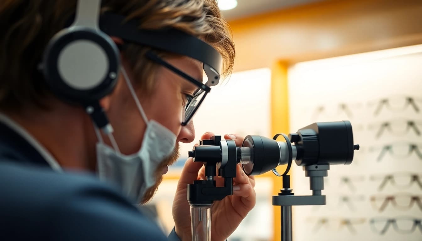 Nürnberg Optiker conducting a detailed eye examination with advanced equipment and personalized service.