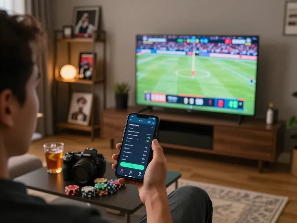 Engaging in 79so do while using a smartphone to place bets on live sports events from home