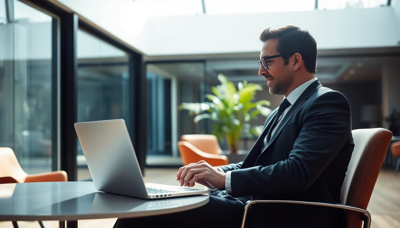Begegnung zwischen Headhunter und Kandidaten in einer modernen Headhunter Agentur, die Professionalität und Dynamik verkörpert.