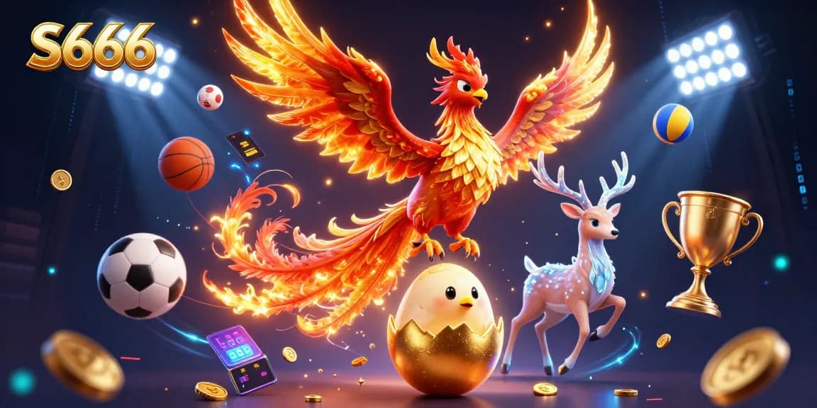 S666 captures the excitement of online betting with vibrant action elements and a spectacular phoenix illustration.