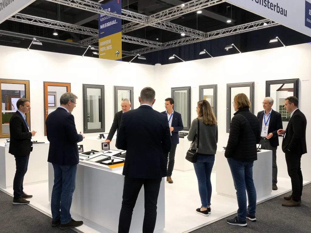 Innovative Fensterbau-Ausstellungsszene, die moderne Fensterdesigns und Branchenkooperationen zeigt.