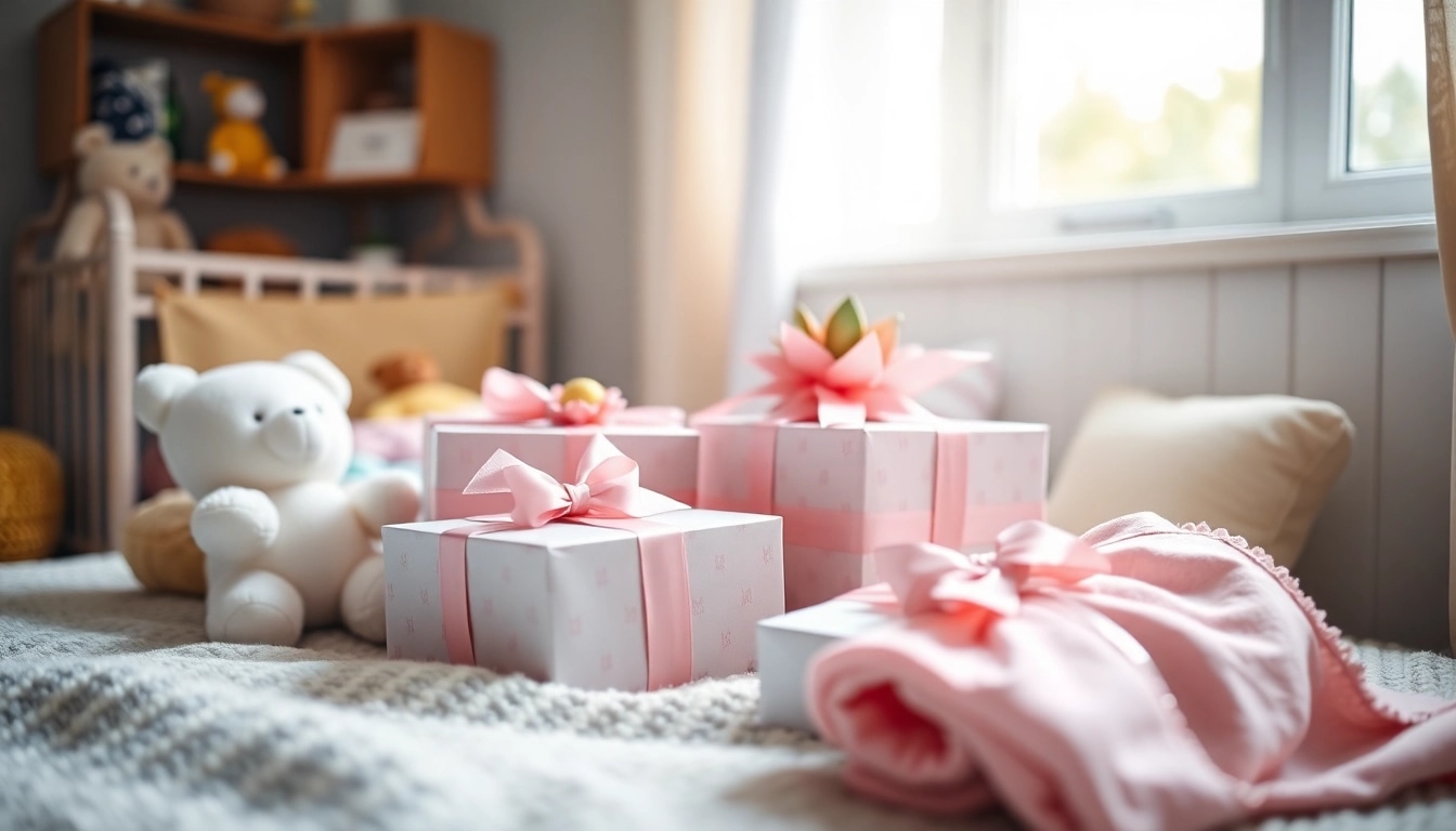 Inspirierende Geschenkideen zur Geburt in einem liebevoll dekorierten Babyzimmer präsentieren.