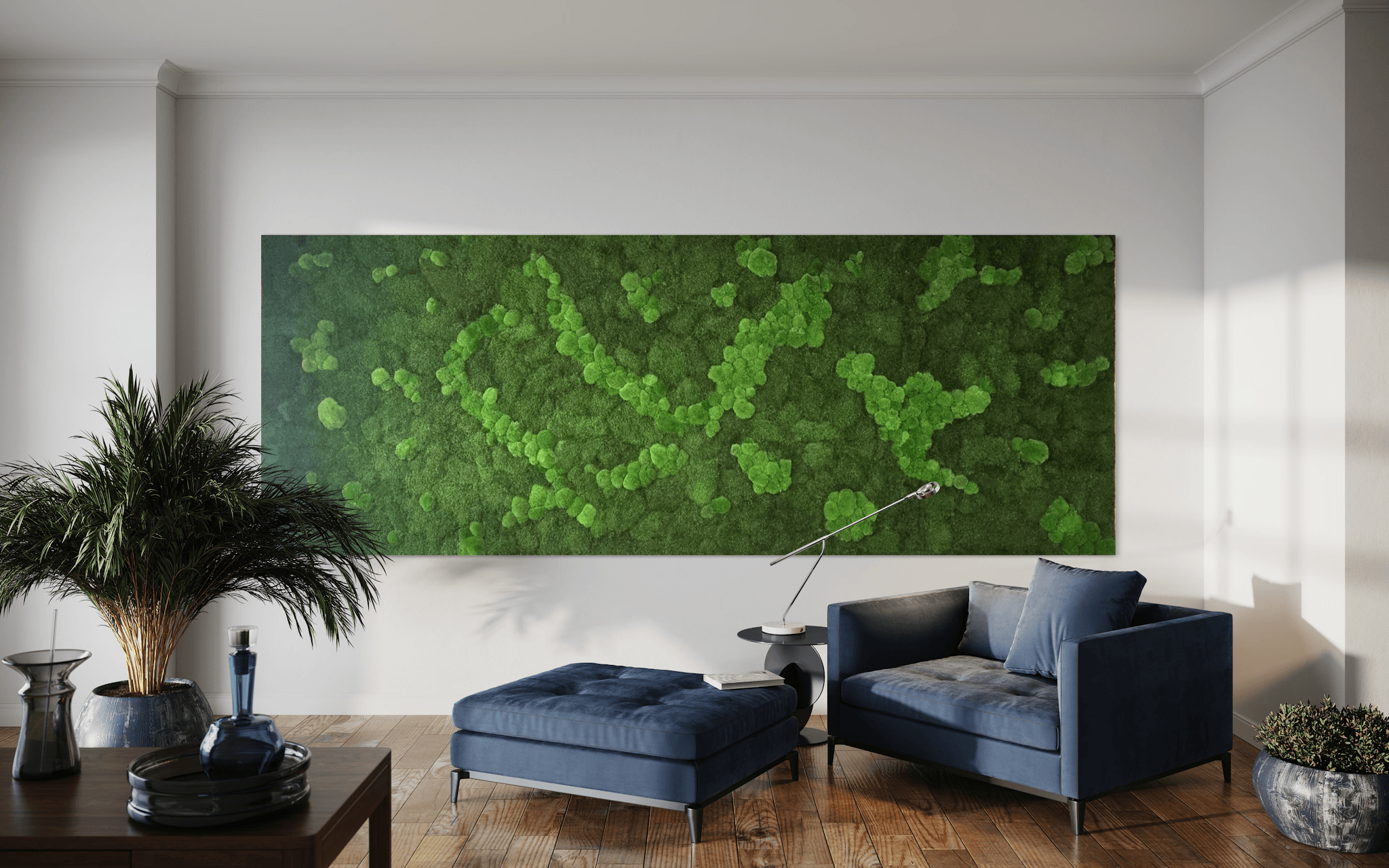 Moosbild als grünes Highlight im Wohnzimmer