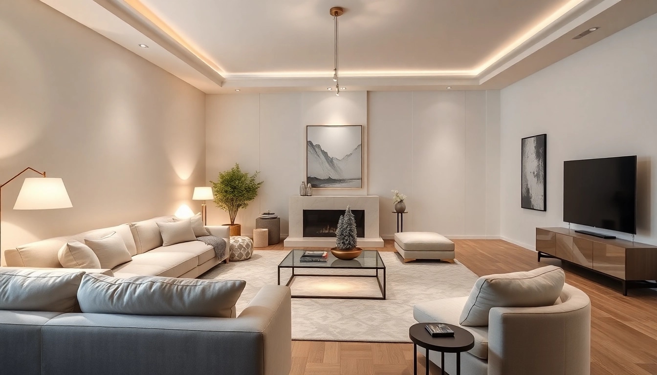 Experience luxury in a beautifully designed living room with elegant decor and soft lighting.