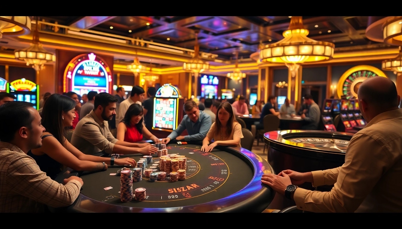 Engage in thrilling gameplay at https://topclub.website/ featuring vibrant casino scenes and electric atmosphere.