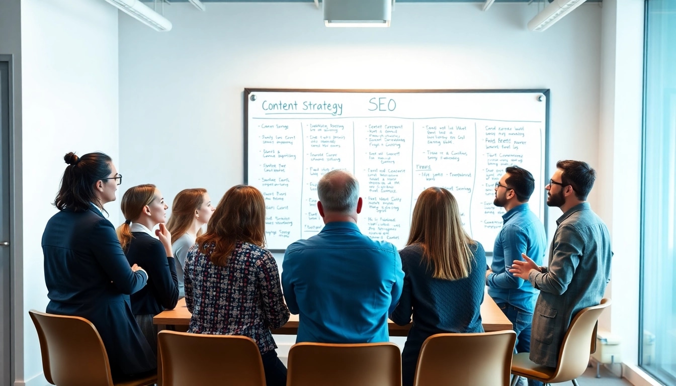 SEO Tipps: Experten diskutieren im modernen Büro über effektive Strategien.