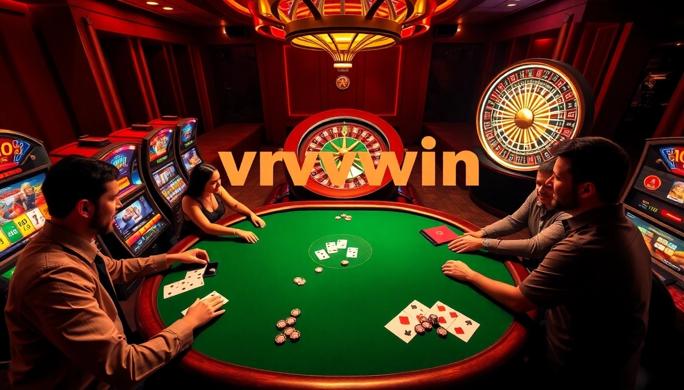 Excited players enjoying advanced gambling visuals at vvvwin casino tables.