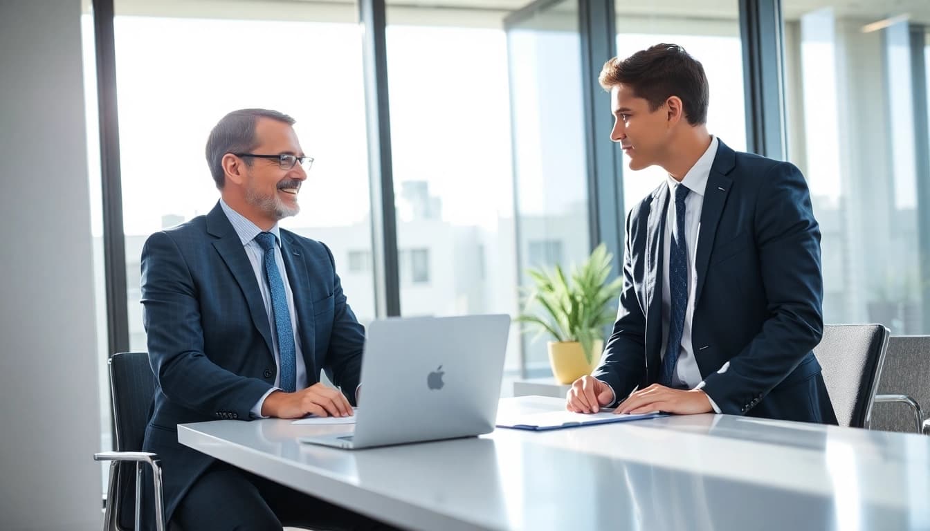 Headhunter Frankfurt in einem modernen Büro im Gespräch mit einem Kandidaten.
