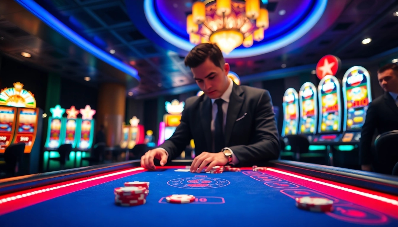 Spielen Sie Casino Spiele.de an einem eleganten Blackjack-Tisch mit einem professionellen Dealer.