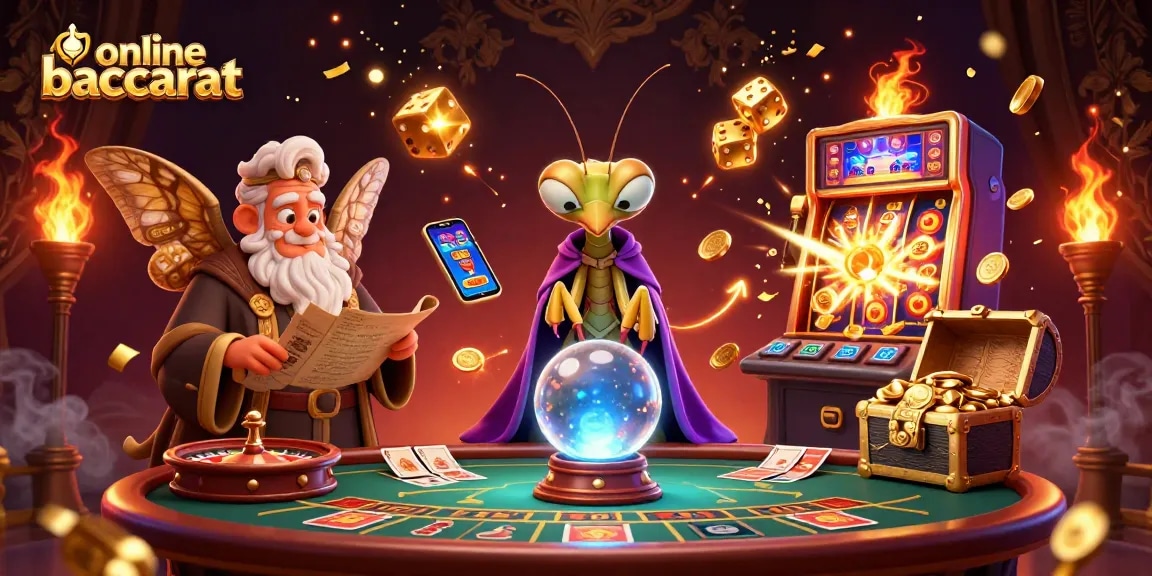 Experience thrilling online baccarat with a mystical fortune teller and rich casino elements.