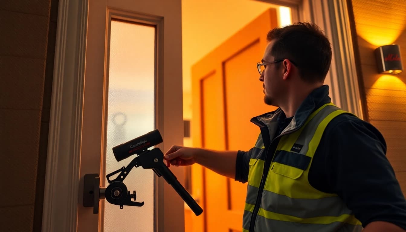 Schlüsseldienst Bruchsal öffnet beschädigungsfrei eine Haustür mit modernem Werkzeug.