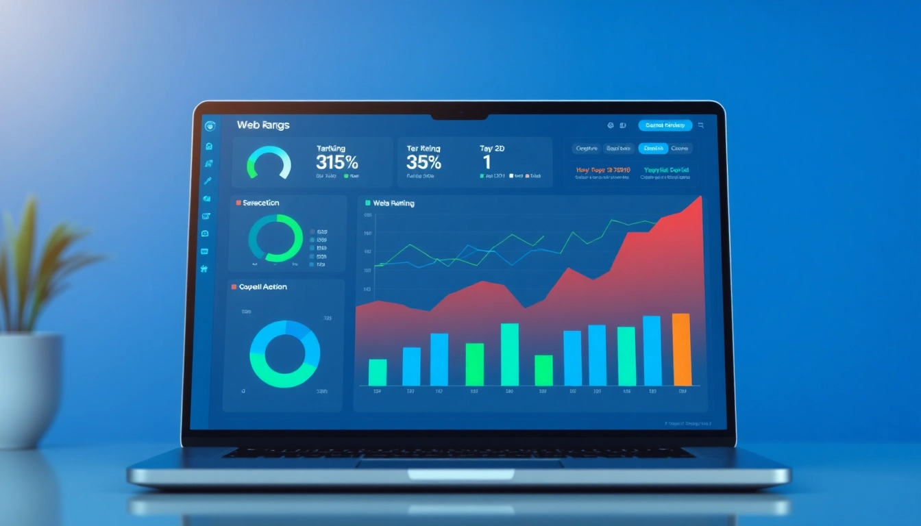 Web-Rang Analyse Dashboard für Website-Rankings zeigen Fortschritte.
