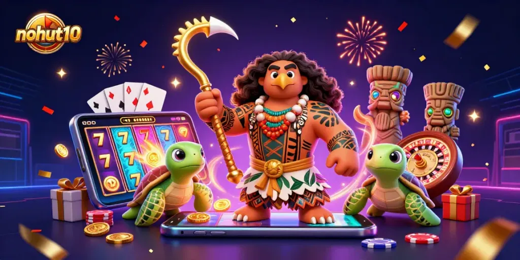 Experience thrilling wins with nohut10's exciting slot games featuring a demigod character and dynamic visuals.