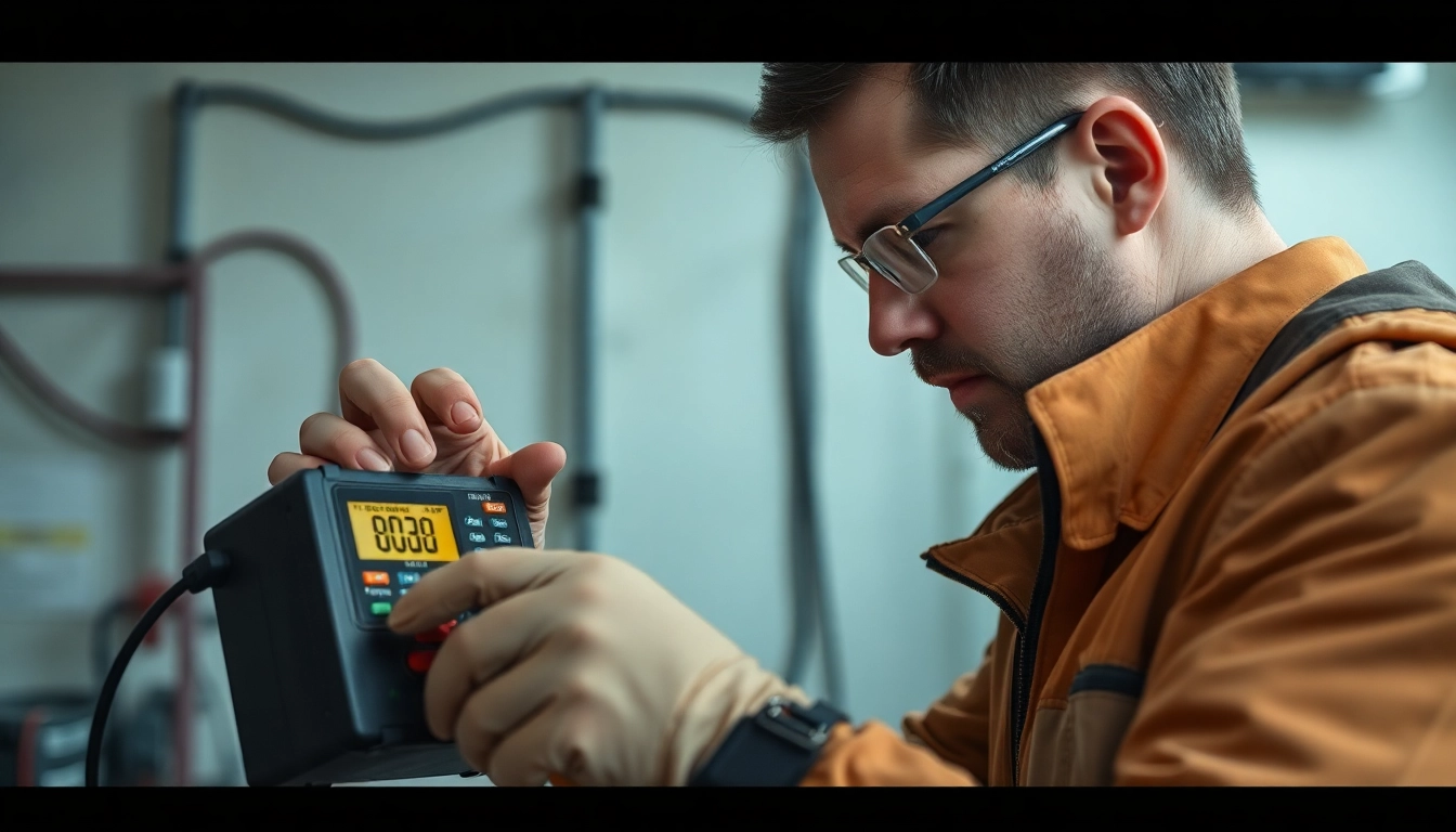Techniker führt eine DGUV V3 Prüfung durch, um die Sicherheit elektrischer Geräte zu gewährleisten.
