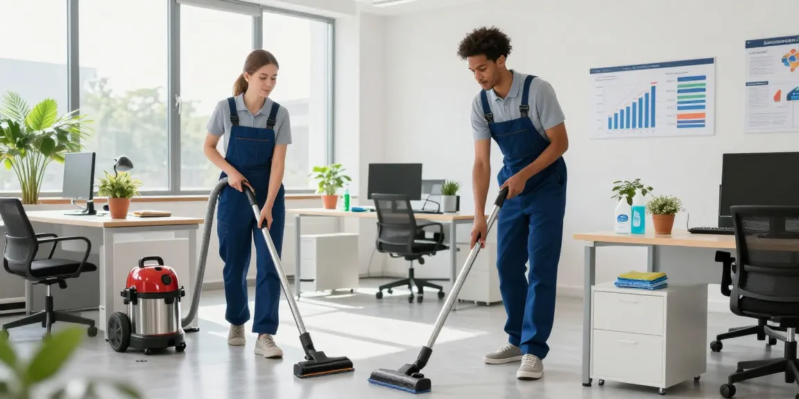 Professional cleaning service in action, highlighting gebaeudereinigung solothurn with team of cleaners in a bright office.