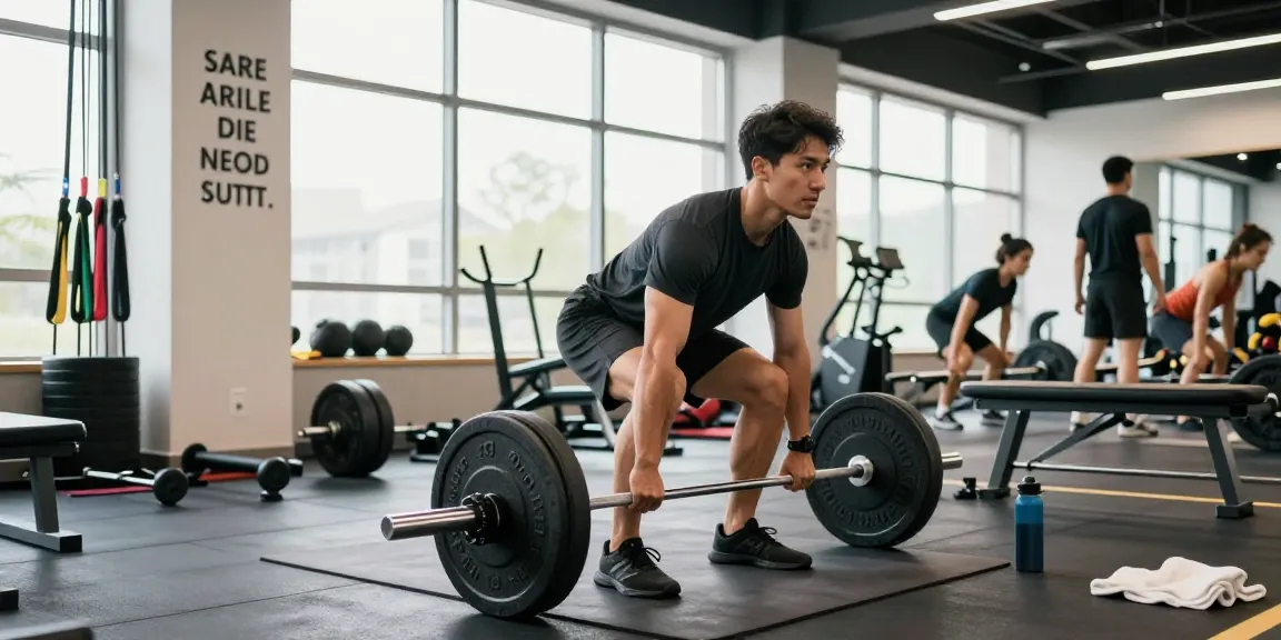 Anabolika Shop Deutschland Fitnessszene mit einem engagierten Bodybuilder, der im hellen Fitnessstudio Gewichte hebt, umgeben von Geräten und motivierenden Zitaten.