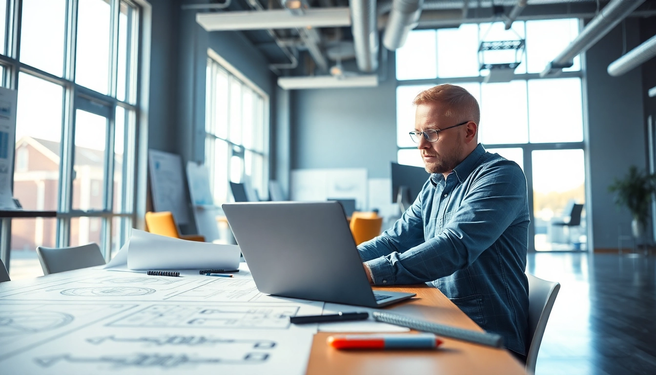 Headhunter Ingenieure konsultiert bei der Arbeit mit modernen Bürogeräten.