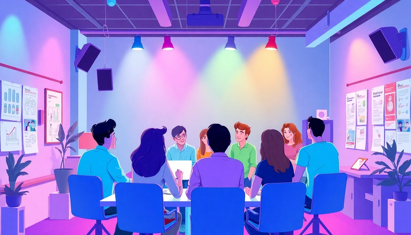 Collaboration scene at an Animation Agency showcasing creativity and teamwork in a modern studio.