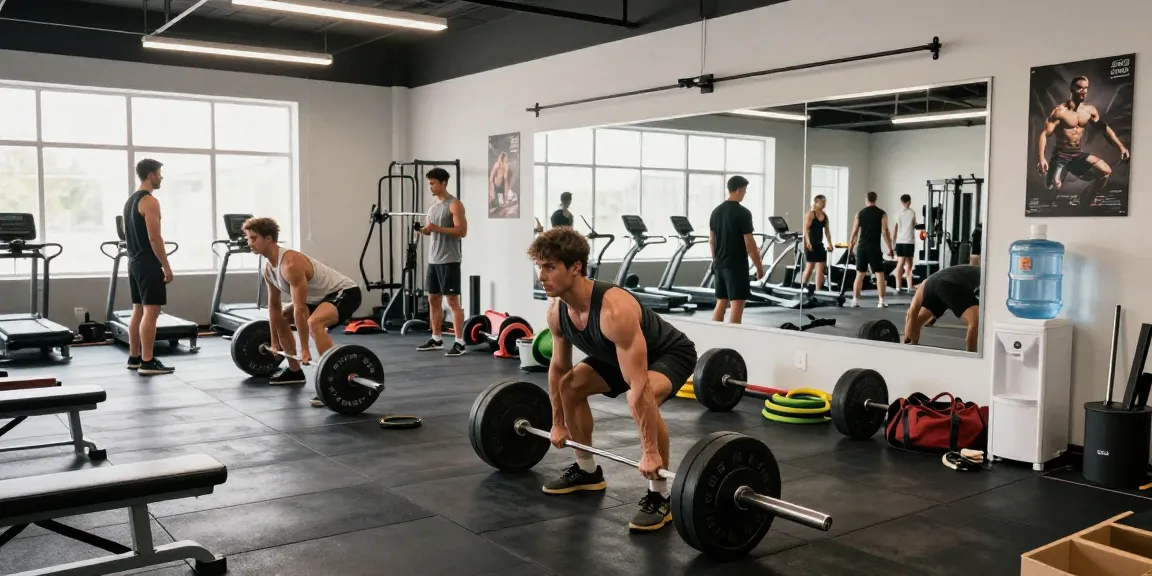 Anabolika Shop fitness training scene with bodybuilders engaging in workouts, showcasing dedication and equipment in a vibrant gym environment.