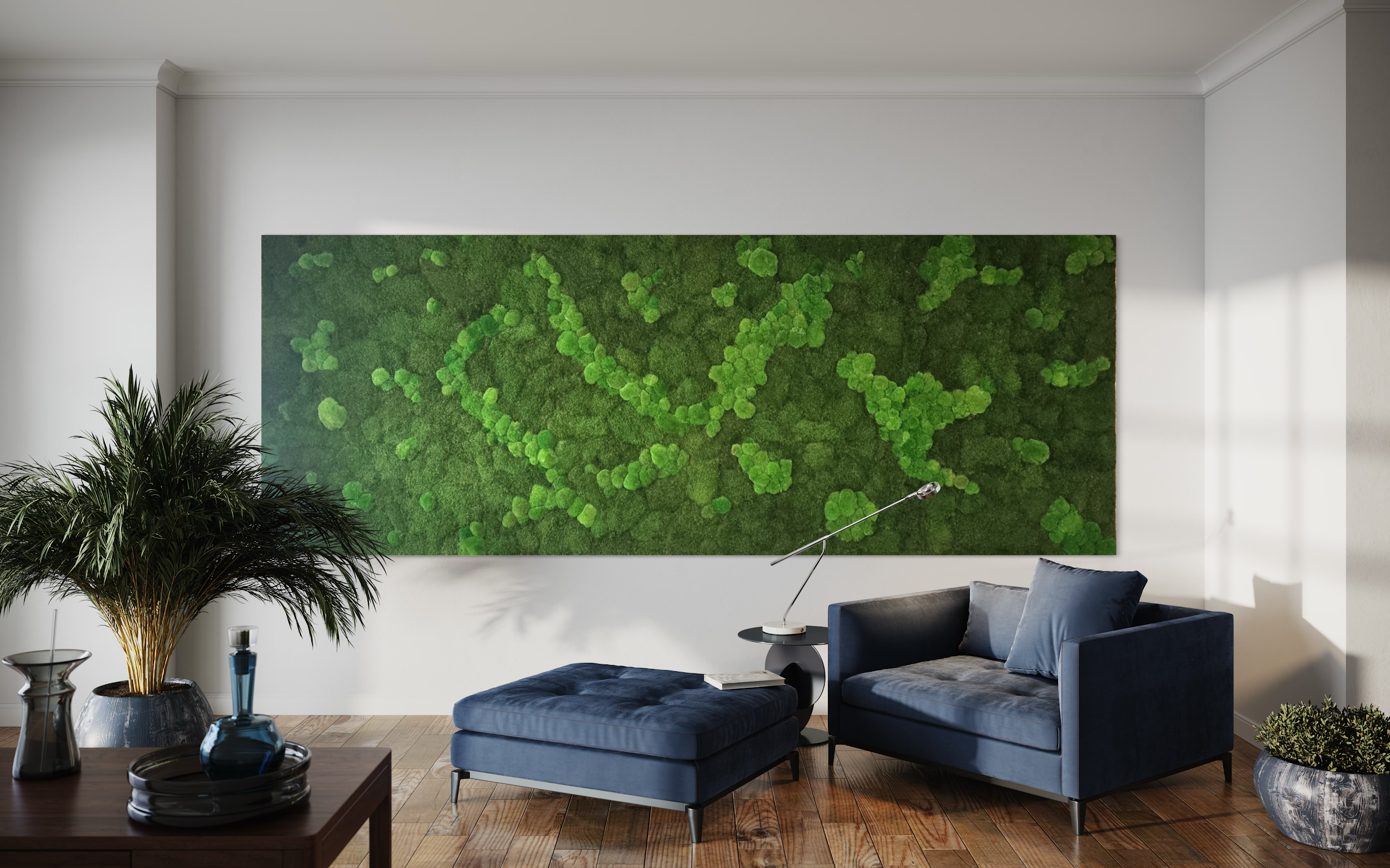 Moosbild als grünes Highlight im Wohnzimmer