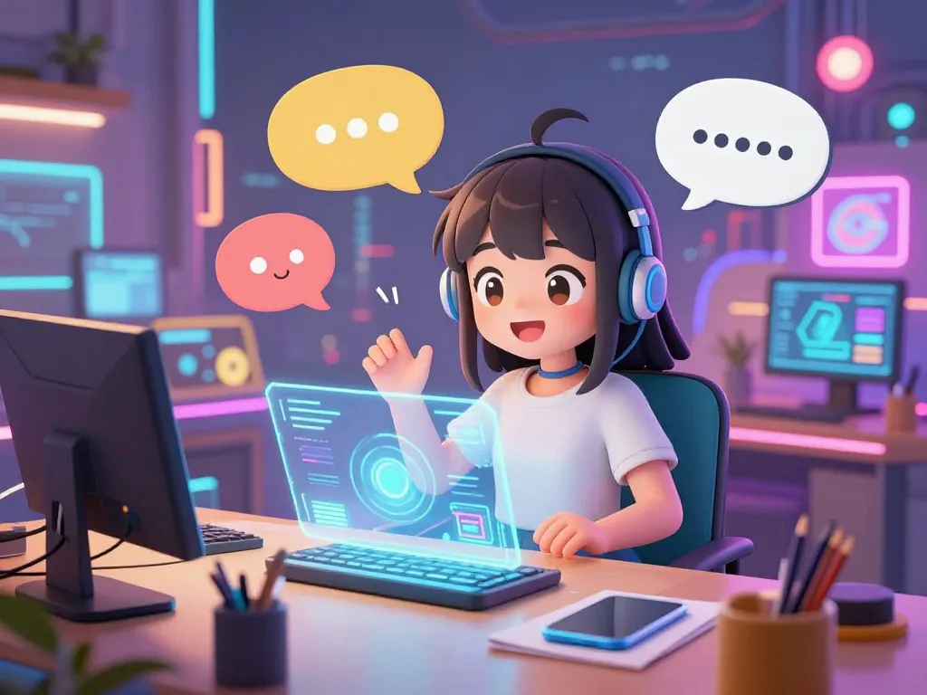 Colorful scene of a hentai AI chat character engaging users in a vibrant virtual environment.