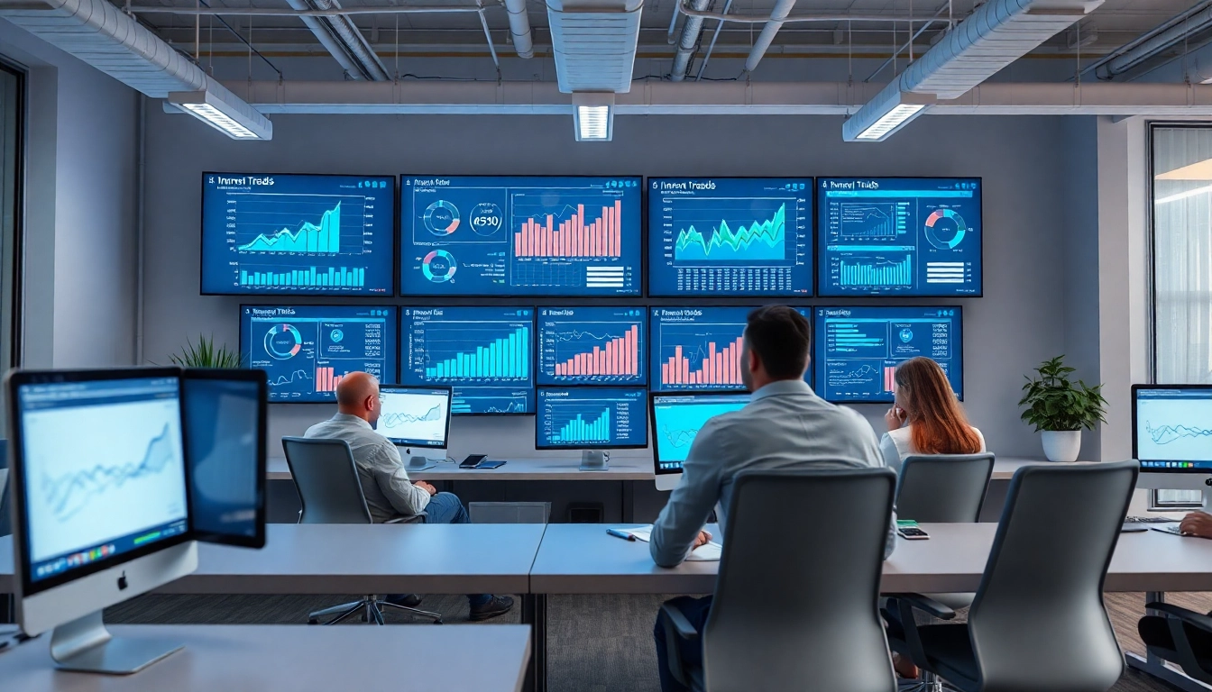 Internet Trends analysieren mit modernen Datenvisualisierungen und innovativer Technologie in einem modernen Büro.