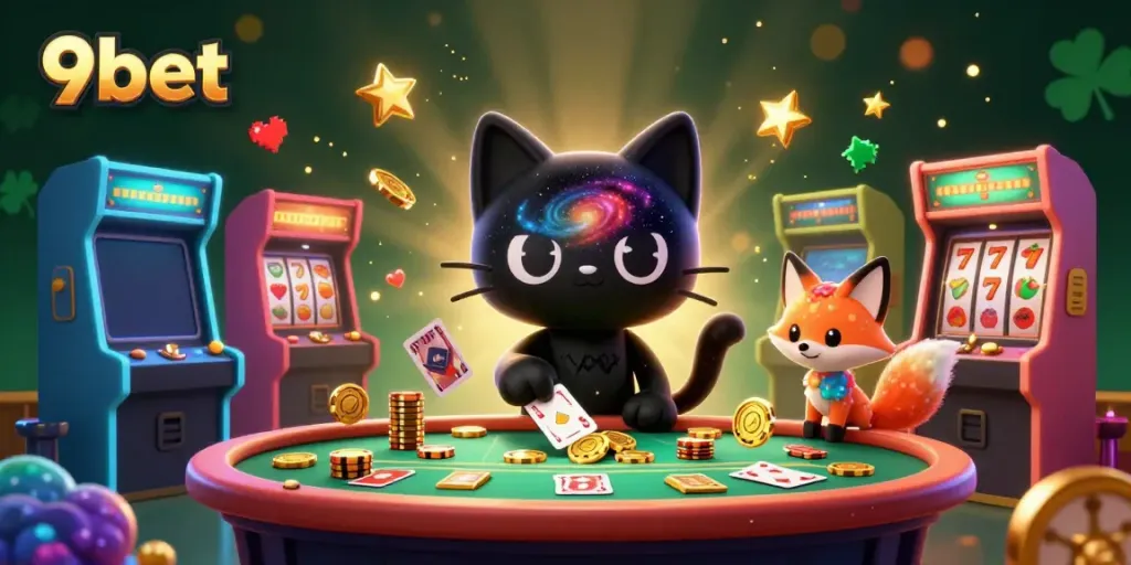 Experience thrilling gameplay with 9bet at a cosmic casino featuring animated characters and vibrant elements.