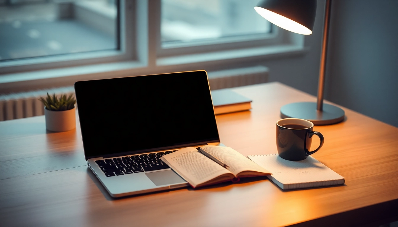 Online Ratgeber zur effektiven Nutzung digitaler Ressourcen auf einem modernen Schreibtisch.