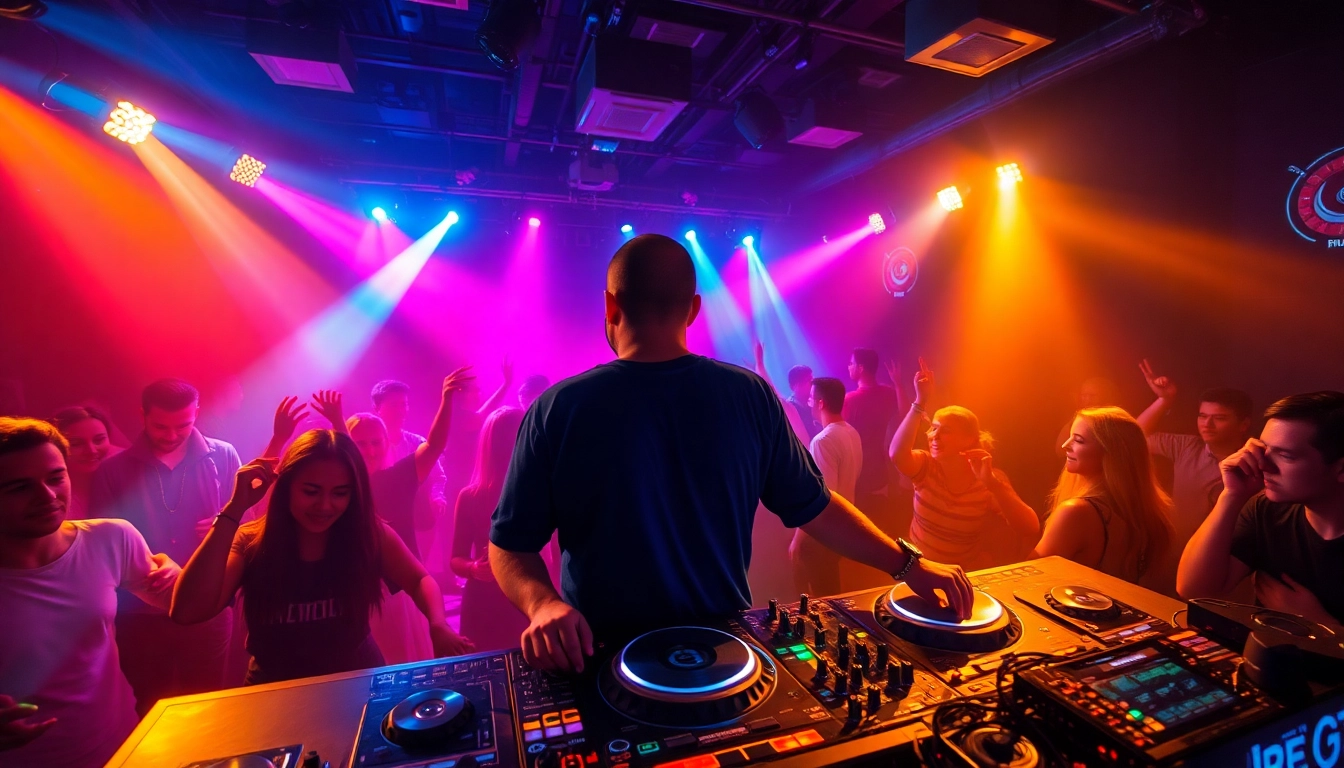 Der DJ in München begeistert die Menge mit energischer Musik in einem lebhaften Nachtclub.