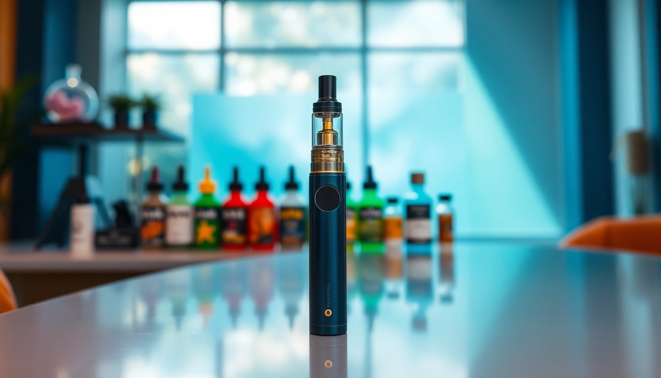 Vaporizer hqd surv mit bunten Liquids im Hintergrund für ein entspannendes Erlebnis.