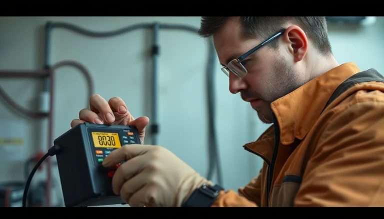 Techniker führt eine DGUV V3 Prüfung durch, um die Sicherheit elektrischer Geräte zu gewährleisten.