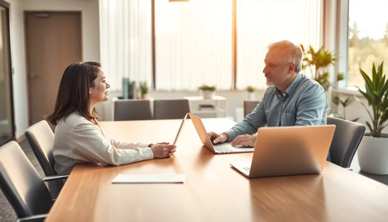 Beratender Austausch zur Unternehmensberatung Pflegedienst in einem modernen Büro.