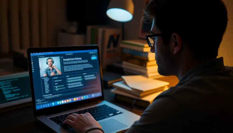 Configuring Oscam Icam software on a laptop with programming books in the background.