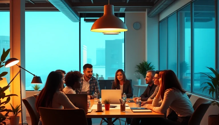 Engage with pflegedienstmarketing strategies that showcase a diverse team collaborating in a dynamic office environment.