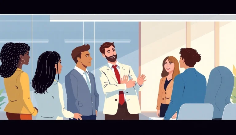 Unternehmensberatung: Consultant guiding a diverse business team in a bright office environment.