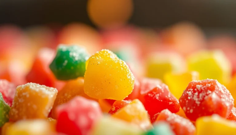 Colorful thc gummibärchen arranged artistically showcasing their vibrant flavors.