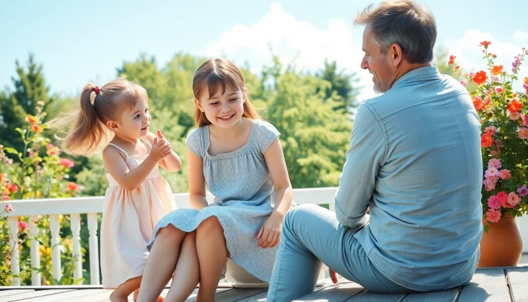 Kindererziehung: Glückliche Familie spielt im Garten und genießt Qualitätszeit miteinander.