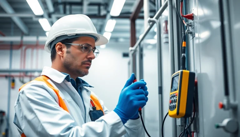 Performing a prüfung ortsveränderlicher elektrischer betriebsmittel with specialized tools and equipment.