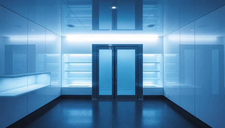 Kältekammer mit modernem Design und kühler Beleuchtung, die das Gefühl von Entspannung und Wellness vermittelt.