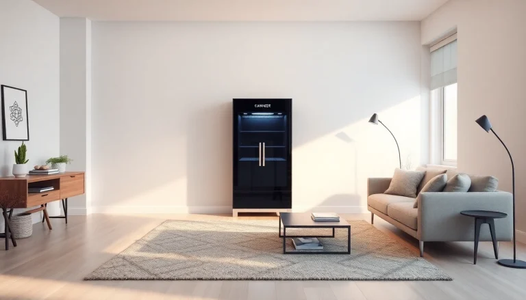 Staubsauger im modernen Wohnzimmer mit sanftem Licht und einladendem Ambiente