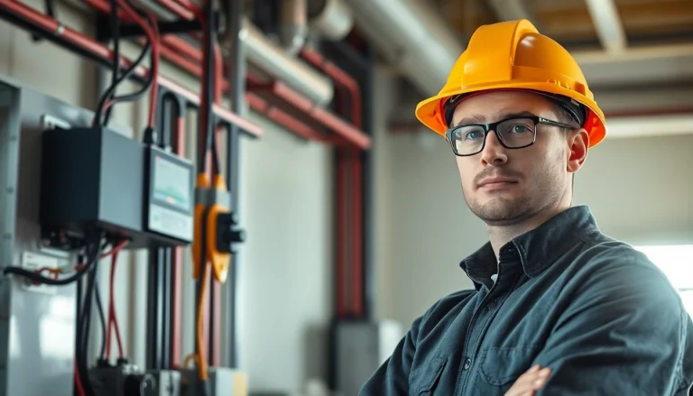 Prüfung ortsveränderlicher elektrischer Betriebsmittel durch einen Elektrofachmann in einem modernen Arbeitsumfeld.