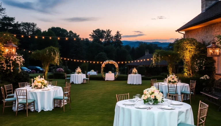 Charmante Hochzeitslocation im Garten, perfekt für romantische Feiern in einer idyllischen Umgebung.