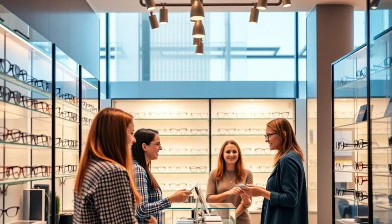 Nürnberg Optiker displaying a range of stylish eyeglasses in a modern shop environment.