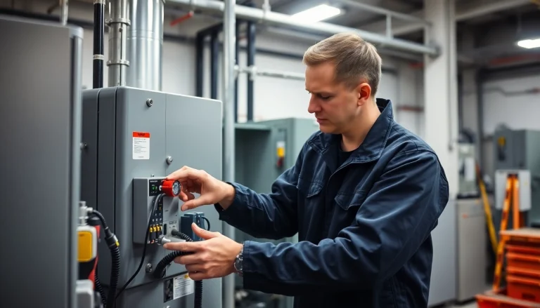 Technician performing a DGUV V3 Prüfung to ensure electrical safety in the workplace.